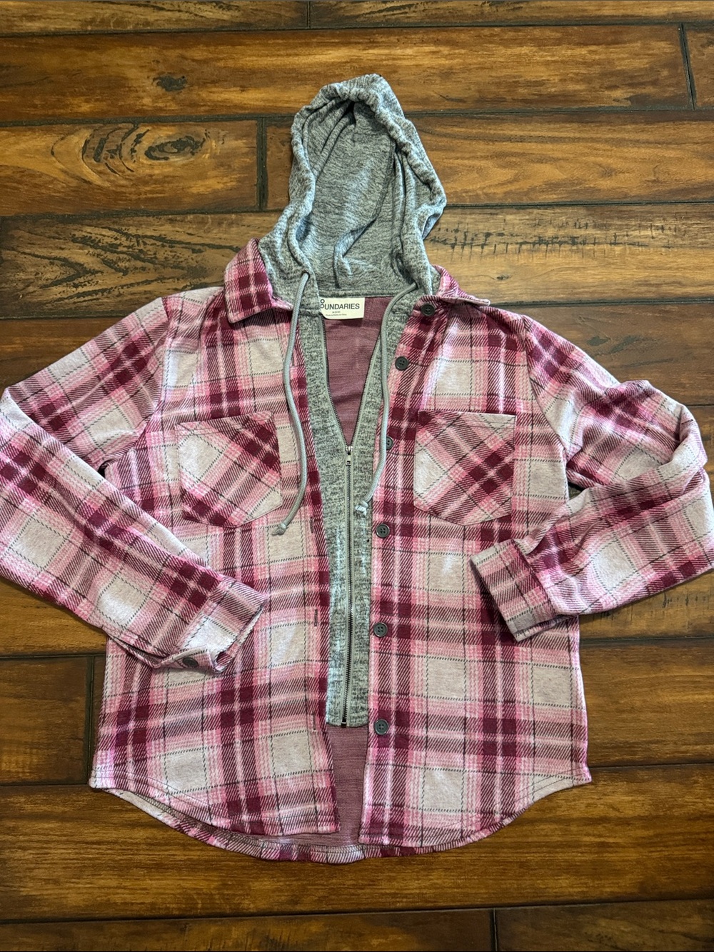 No Boundaries Pink Plaid Flannel Hoodie